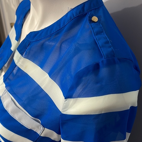 Apt 9 Lightweight Striped Blouse Blue White Green - Picture 3 of 8